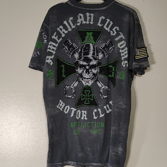 Affliction American Customs Motor Club ACMC Devil on Wheels Gray Men's SZ L - Picture 3 of 10
